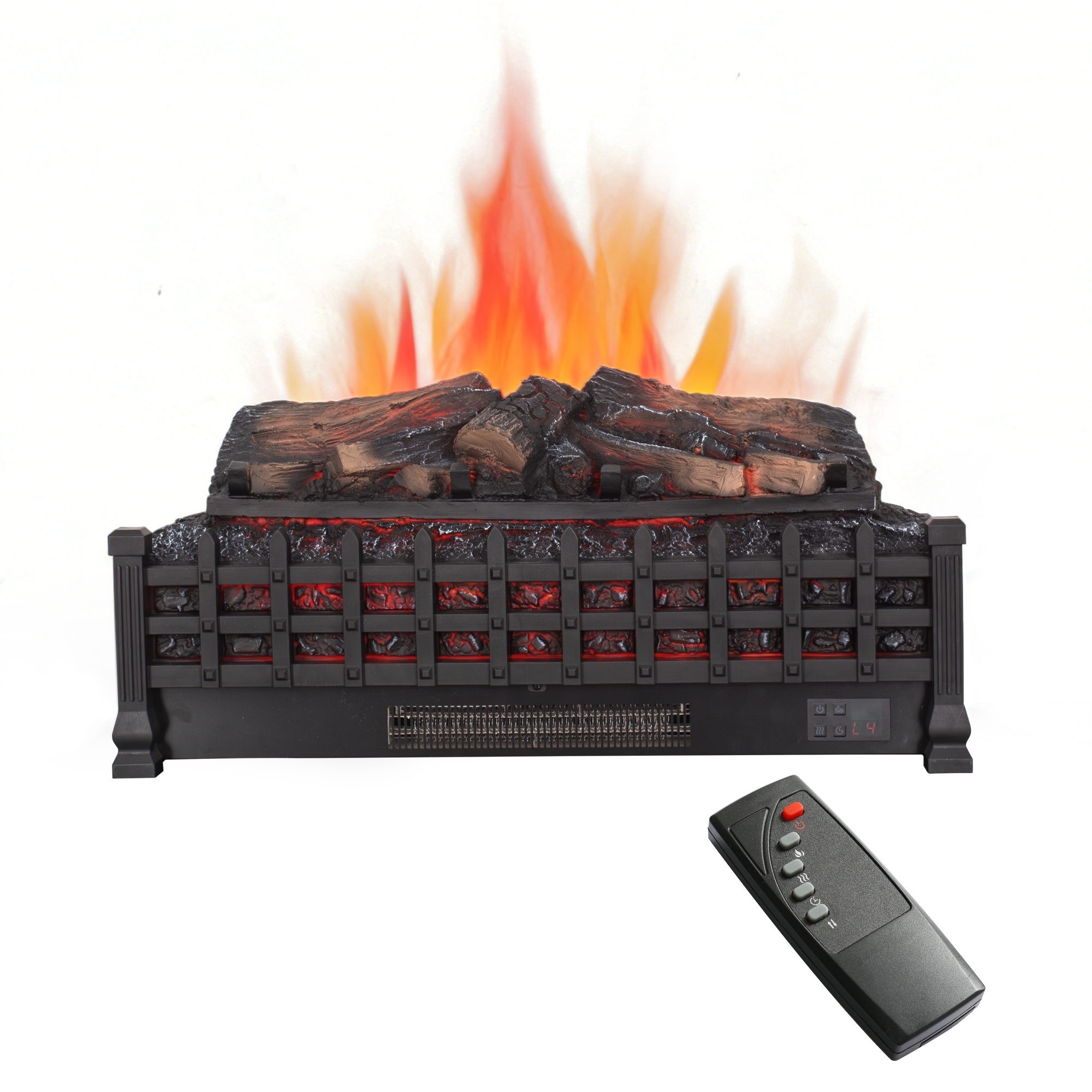 EdenDirect Electric Fireplace Log Set Heater, 26in., 1400 Watts, 5000 BTU, Remote Control, 4 Flame Brightness Levels, 1–9-Hr. Timer, Fits Existing Fireplaces, Model# NTE-P456005